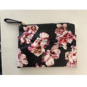 Floral zip clutch purse with side pocket